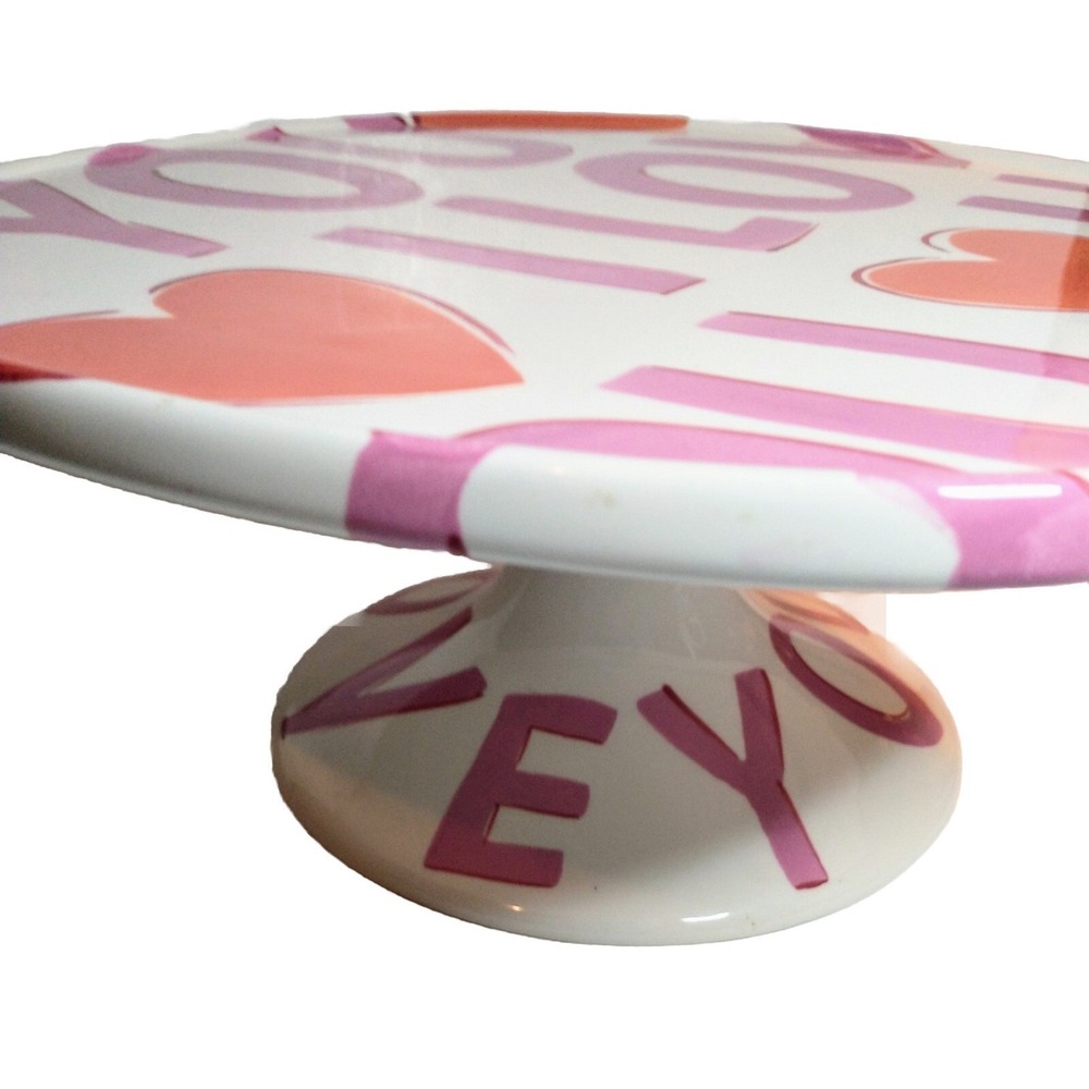 Home I Love You Valentines Day Cake Stand 11 inch Ceramic Heart Display Pedestal - Picture 5 of 10